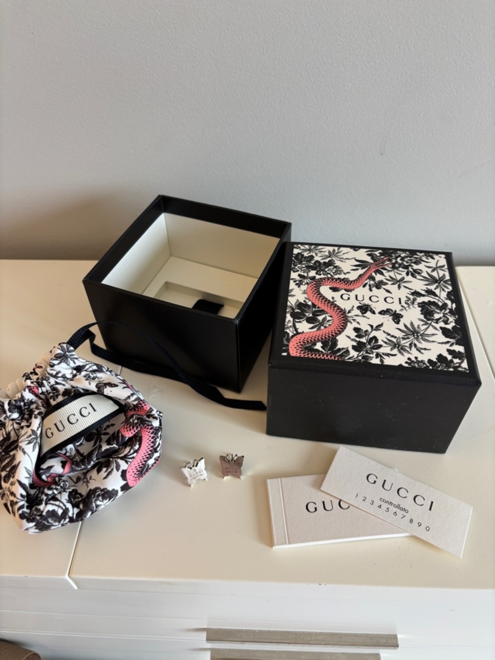 Authentic Gucci Sliver Butterfly Earrings Studs with Branded Box